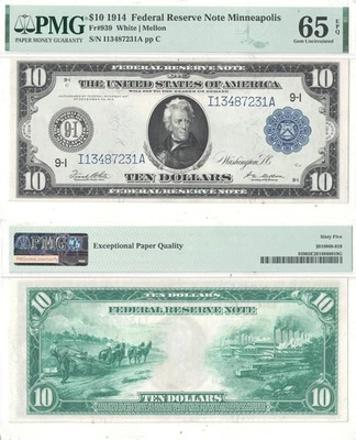 1914 $10 Federal Reserve Note Fr-939 PMG Gem-65 EPQ - Image 1 of 3