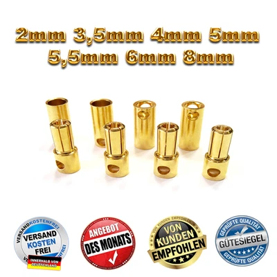 ✅ Enchufe de oro 2mm 3.5mm 3.0mm 4mm 5.0mm 5.5mm 6.0mm 6.5mm 8.0mm Conector... - Imagen 1 de 4