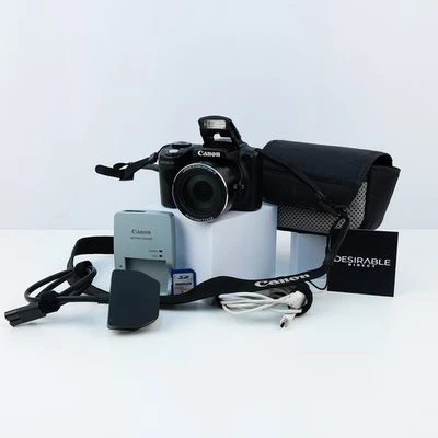 Canon PowerShot SX500 IS 16MP Bridge Camera Black 30x Zoom + Bag Charger 2GB - Image 1 of 4