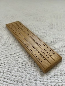 Vintage 10.5” X 2.5” Solid Wood Cribbage Board With Yellow & Green Plastic Pegs - Picture 1 of 11