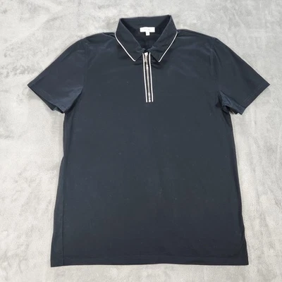 Camisa Polo Reiss Para Hombre Mediana Negra Manga Corta Media Cremallera Contraste Tubería Algodón Foto 1 de 4