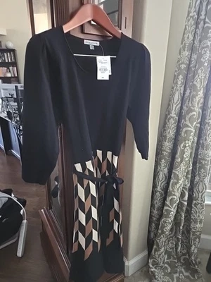 Vestido largo tejido DANNY & NICOLE cintura caída negro/arena/canela/geométrico XL Foto 1 de 4