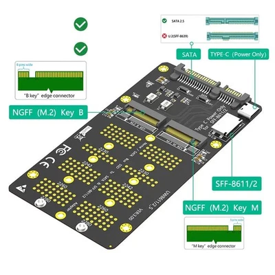 For SFF-8611/8612 power M.2 NVMe to PCI-e Adapter M.2 nvme SSD in format 22302 - Image 1 of 4