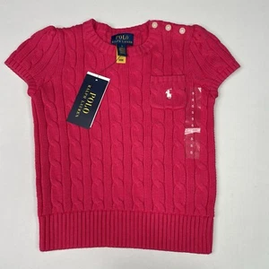 Polo Ralph Lauren Girls Size 5 Pink Cable-knit Short Sleeve Sweater Shirt - Picture 1 of 7
