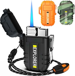 Refillable Butane Torch Lighter, Adjustable Jet Flame, Black (Without Gas) - Picture 1 of 12