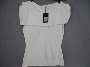 Country Road Top Womens Large White NWT Crepe Off Shoulder Peplum Stretch Knit - Picture 1 of 15