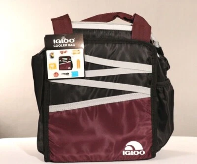 Igloo Cooler Tote Lunch Bag Red Black Cherry 9 can Antimicrobial liner NEW w/tag - Image 1 of 4