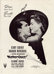 Print Ad Notorios Film 1946 Grant Hitchcock Bergman Full Page 10.5"x13.5" - Picture 1 of 1
