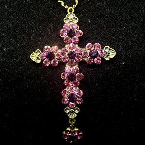 Necklace Michal Negrin Crystals flowers Cross Christian religion Made in Israel - Picture 1 of 7