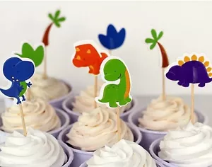 12x Dinosaur Land CUPCAKE CAKE TOPPERS Party Jelly Cup Birthday - Picture 1 of 2