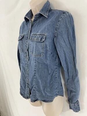 Camisa NY Jeans para mujer XS azul algodón denim metal frente a presión Foto 1 de 4