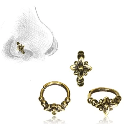 ANEL NARIZ DE BRONZE FLOR ORNAMENTADA TRIBAL 20G ANEL 7MM HÉLICE ORELHA ARO TRAGUS - Imagem 1 de 4