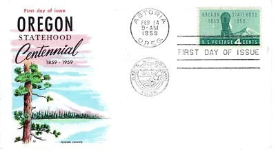 US 1958 4 cents SC #1124  Oregon Statehood Fluegel FDC ST3329 - Image 1 of 3
