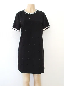 MIU MIU CADY Dress Size L black embellished bead crystal neck short sleeve shift - Picture 1 of 8