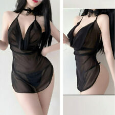 Sexy Lady Mesh Dress Halter Cowls Neck See Through Fit Backless Erotic Underwear