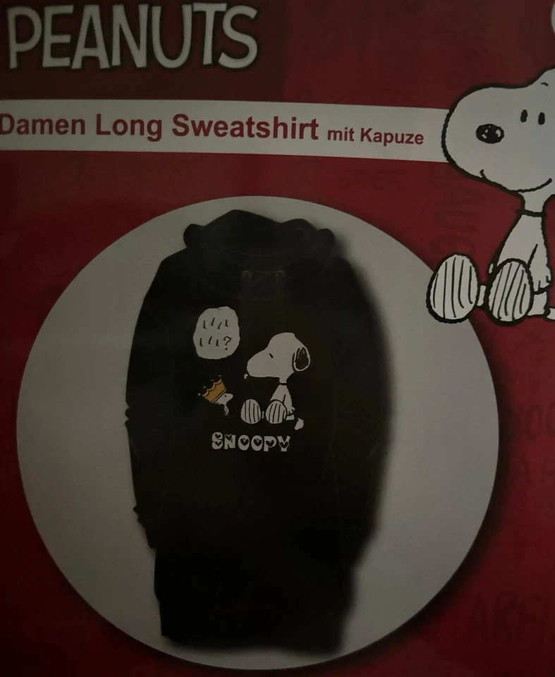 Peanuts Damen Long Sweatshirt mit Kapuze 60 Baumwolle 40 Polyester Größe S Neu