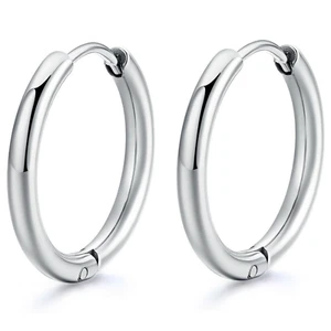 20mm Silver Men Women Surgical Steel Sleeper Huggie Hoop Earrings Non-Allergenic - Picture 1 of 3