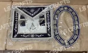 DELANTAL MASÓNICO PASADO MAESTRO Y COLLAR DE CADENA y JOYA TERCIOPELO AZUL - Imagen 1 de 5