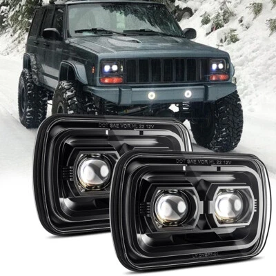 Pair 5x7" 7x6" LED Headlights Hi/Lo Sealed Beam For Jeep Cherokee XJ 1984-2001 - Image 1 of 4