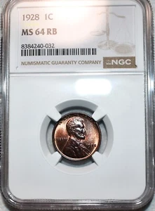 NGC MS-64 RB 1928-P Lincoln Cent, Blazing, Red-Brown specimen. - Picture 1 of 2