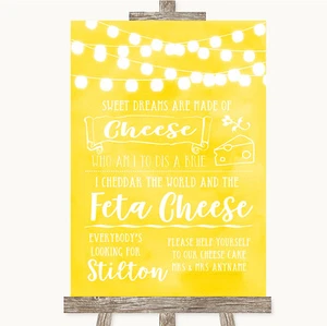 Yellow Watercolour Lights Cheesecake Cheese Song Personalised Wedding Sign - Picture 1 of 8
