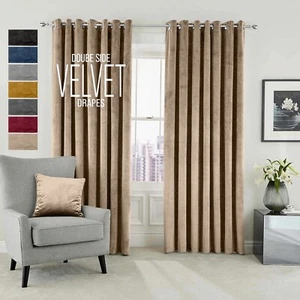 Luxury Velvet Curtains PAIR of Blackout Eyelet Ring Top Fully Lined Ready Made - Picture 1 of 37