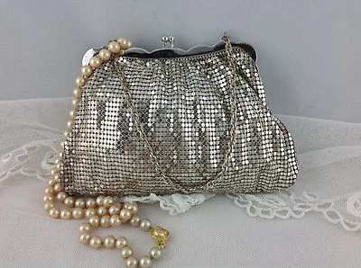Authenic-Vintage-Purse-Mesh-Metal-Whiting-Davis-Lined-Orignal Box-7500-R - Image 1 of 4
