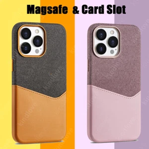 Magsafe Case For iPhone 16 Pro Max 15 14 13 Magnetic Card Cover Fabric Leather - Picture 1 of 28