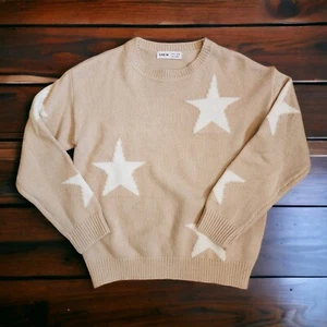 Shein Girls Star Sweater Size 10Y Beige White Stars Oversized Long Sleeve Cozy - Picture 1 of 7