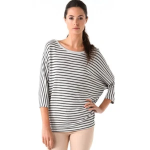 Camisa Vince Mujer Pequeña Gris Negra a Rayas Cuello Cuchara 3/4 Mangas Dolman Informal - Imagen 1 de 10