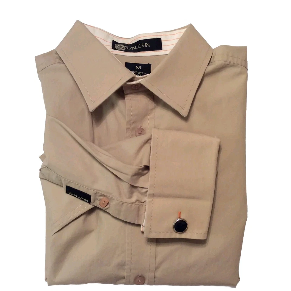 Sean John Solid Beige Men's French Cuff Dress Shirt 15.5-34” pocketless, cotton - Image 1 of 4