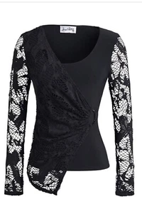 Joseph Ribkoff Women's Blouse Scoop Neck Black With Lace Overlay Top Sz 8 EUC - Picture 1 of 13