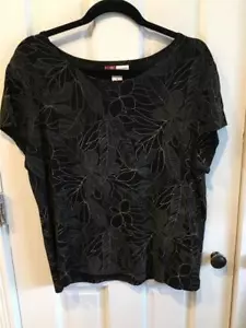 WOMEN'S BLACK FLORAL SHIRT TOP BEAUTIFUL JM COLLECTIONS NWT SHORT SLEEVES SZ 1X - Picture 1 of 7