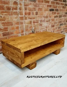 Rustic Coffee Table/TV Stand/Rustic Chunky Handmade Solid Pine Wood Coffee Table - Picture 1 of 8