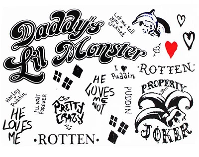 MARKENLOS Temporäres Tattoo SET Harley Quinn Joker Karneval Halloween Fasching Fasnacht