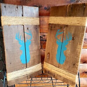 Set Of 2 "Deer Head Silhouette" Rustic/Primitive Reclaimed Wood Sign Handmade