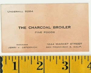 Vintage 1930s The Charcoal Broiler, San Francisco Business / Trade Card - Picture 1 of 1