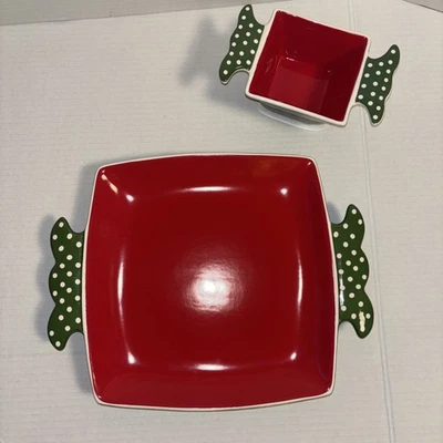 Pier 1 Candy Cane Serving Plat and Side Candy Plat Set de 2 Vacaciones Navidad Foto 1 de 4