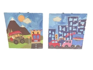 Target oopsy daisy too transportation mountains canvas wall hanging (2) 10 X 10 - Picture 1 of 5