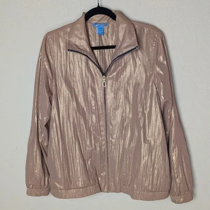 Vintage Koret Sport Metallic Gold Crinkle Zip Jacket Lg Lightweight Windbreaker - Picture 1 of 10