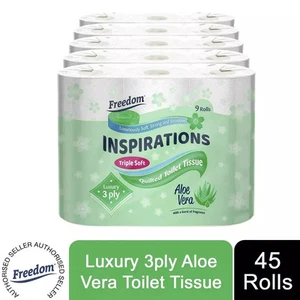 Freedom Inspirations Aloe Vera Toilettenpapier 3-lagig 45 Rollen - gesteppte Weichpapier - Bild 1 von 5