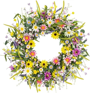 22 Inches Summer Wreaths for Front Door Spring Flower Wreaths Summer Door Wreath - Picture 1 of 12