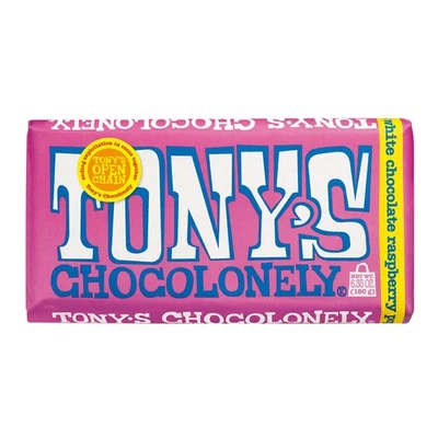 Tony’s Chocolonely Belgian Chocolate Blanco Frambuesa Caramelo Barra Con Popping C... Foto 1 de 4
