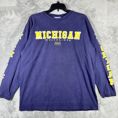 Camisa retro vintage años 90 Michigan Wolverines para hombre XL manga larga azul logotipo Foto 1 de 4