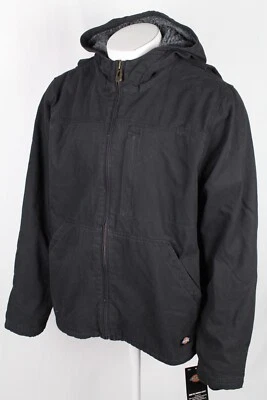 Dickies Men's Lined Jacket Duck Canvas High Pile Fleece Hooded Black TJ360RBKX - Image 1 of 4