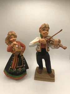 Norway Wood Hand Painted & Carved Prillar-Guri & Hardanger Fiddler Musical - Picture 1 of 16