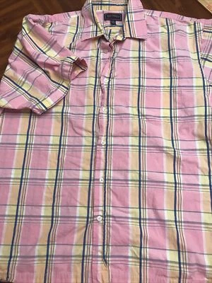 Рубашка мужская Steve & Barrys XXL розовая клетчатая с коротким рукавом на пуговицах спереди - Изображение 1 из 4