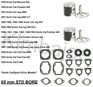 Arctic Cat 431 440 Cheetah Trail Cat Jag & Listed 65 mm BORE Piston Kits Rebuild - Picture 1 of 2