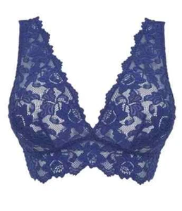 Figleaves Plunge Bralette Bra Size M UK 12 - 14 Soft Cup Unpadded Deep Band Blue - Picture 1 of 5