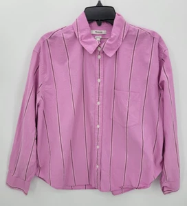 Madewell Top Womens Large Pink Stripe Relaxed Fit Long Sleeve Button Up Preppy - Picture 1 of 9